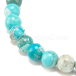 Synthetic Turquoise(Dyed) & Hematite & Natural White Jade Beaded Stretch Bracelet with Cross&nbsp;BJEW-JB08287-03