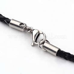 編みこみの革のネックレス作り  304ステンレススチール製金具付き  ブラック  17.52インチ  3mm&nbsp;NJEW-JN01551-02