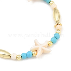 Synthetic Turquoise & Brass Beaded Stretach Bracelets for Women&nbsp;BJEW-JB12487
