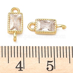 Brass Pave Cubic Zirconia Rectangle Connector Charms&nbsp;KK-P348-10G-03