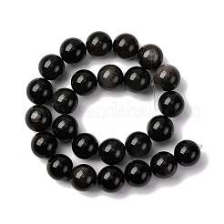 天然銀光沢の黒曜石ビーズ 連売り  ラウンド  16mm  穴：1.2mm  約25個/連  15.55''（39.5センチメートル）&nbsp;G-F808-C01-16mm
