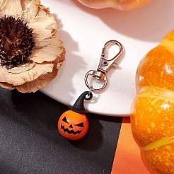 ハロウィーンテーマの木製＆合金製カボチャペンダントデコレーション  バッグ飾り用の回転留め具チャーム  オレンジ  60mm&nbsp;HJEW-JM01979
