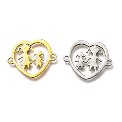 201 ステンレススチールリンクコネクター  レーザーカットリンク  女の子とハート  ゴールデン·ステンレス鋼色  15.5x19x1mm  穴：1mm&nbsp;STAS-S106-04
