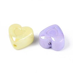 UVメッキ不透明アクリルビーズ  虹色の  ハート  ミックスカラー  15x17x10mm  穴：2mm&nbsp;OACR-T028-83