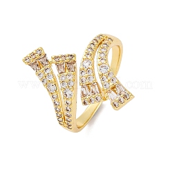 Brass Micro Pave Clear Cubic Zirconia Cuff Rings for Women&nbsp;RJEW-U043-11G