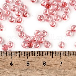 内側が透明な色のガラスシードビーズ  丸い穴  ラウンド  ライトコーラル  4x3mm  穴：1.4mm  約142個/10g&nbsp;X1-SEED-A032-04J