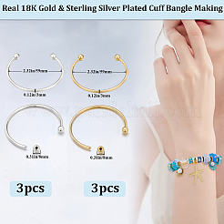 6Pcs 2 Colors Brass Cuff Bangle Making&nbsp;KK-BBC0022-73