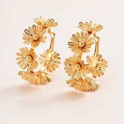 豪華な真鍮の花のフープピアス  ゴールドカラー  47x54mm&nbsp;NZ6033