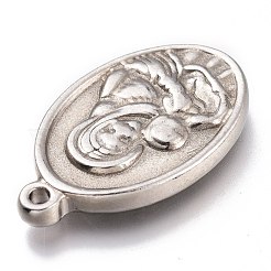 変色しない201ステンレススチールペンダント  聖母子と楕円形  ステンレス鋼色  23x14x3mm  穴：1.6mm&nbsp;X-STAS-Z019-04P