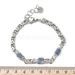 天然ブルースポットジャスパーリンクチェーンブレスレット（女性用）  キューブ  201ステンレス鋼と304ステンレス鋼の金具付き  7-1/2インチ（19.2cm）&nbsp;BJEW-Z148-06P-05