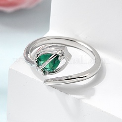 女性用真鍮マイクロパヴェキュービックジルコニアカフオープンリング  花  長持ちメッキ  ラックめっき  プラチナ  グリーン  usサイズ7 1/4(17.5mm)&nbsp;RJEW-L343-01P-03