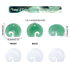 60 個 2 色模造翡翠ガラスペンダント  象  ミックスカラー  16x18.5x4.5mm  穴：1.2~1.4mm  6個/カラー&nbsp;GLAA-PH0001-96