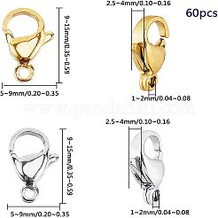 304ステンレススチール製ロブスタークロウ留め金セット  ゴールデン·ステンレス鋼色  9~15x5~9x2.5~4mm  穴：1~2mm&nbsp;STAS-PH0012-01M