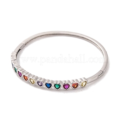 女性用真鍮パヴェカラフルガラスヒンジ付きバングル  プラチナ  ハート  内径：2-1/4インチ（5.6cm）  5.5mm&nbsp;BJEW-S147-21C-P