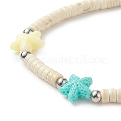 Dyed Synthetic Turquoise(Dyed) Heishi Beaded Bracelets with Dyed Synthetic Coral Starfish&nbsp;BJEW-JB09194-02
