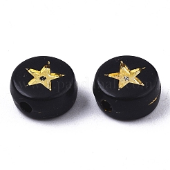 不透明なアクリルビーズ  スターとフラットラウンド  ブラック  黄金メッキ  7x4mm  穴：1.5mm  約720個/100g&nbsp;sgPACR-SZ0001-004A-02A