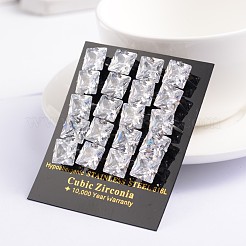 スクエアキュービックジルコニアスタンドピアス  304ステンレスピン付き  透明  3.5x3mm  ピン：0.9mm&nbsp;X-EJEW-H306-09P-3mm