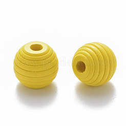 塗られた天然木の蜂の巣ヨーロッパのビーズ  大穴ビーズ  ラウンド  きいろ  18x17mm  穴：4.5mm&nbsp;WOOD-Q040-019A-A03