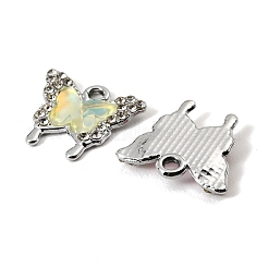 UVメッキ合金ガラスペンダント  バタフライチャーム  ラインストーン付き  多面カット  ミックスカラー  プラチナ  18x20x3.5mm  穴：2.1mm&nbsp;FIND-K032-46P