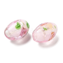 手作り銀箔ランプワークビーズ  インナーフラワー  ライス  ピンク  16~17x11mm  穴：1.5mm&nbsp;LAMP-J089-I03