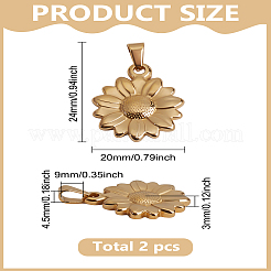 304ステンレススチールペンダント2個  花  ゴールドカラー  24x20x3mm  穴：9x4.5mm&nbsp;STAS-LP0003-90
