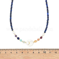 Natural Pearl & Star Moon White Shell & Faceted Round Natural Lapis Lazuli Beaded Necklaces for Women&nbsp;NJEW-JN06089