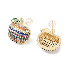 Apple Brass Micro Pave Cubic Zirconia Stud Earrings&nbsp;EJEW-A120-01