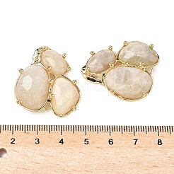 ナチュラルムーンストーンリンクコネクター  真鍮パーツ  多面カット  ゴールドカラー  30.5~31x33x5mm  穴：1.8mm&nbsp;G-E526-28G
