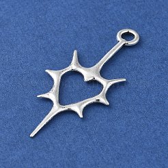 合金のチベット風チャーム  ハート  44.5x19.5x1.5mm  穴：3mm&nbsp;PALLOY-O002-06B-AS