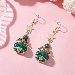 エンジェルスターハンドメイドガラスシードビーズ＆ガラスダングルイヤリング（女性用）  304ステンレススチールイヤリング  ゴールドカラー  ミックスカラー  60x21mm&nbsp;EJEW-MZ00393