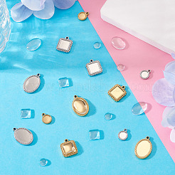 DIYペンダント作りキット  304ステンレススチールペンダントカボションセッティング12個を含む  12個のガラスカボション  ミックスカラー  トレイ：15x12.5x2.5mm  穴：1.2mm  2色  2個/カラー  4pc&nbsp;DIY-TA0014-84