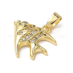 真鍮製マイクロパヴェキュービックジルコニアペンダント  魚  18KGP本金メッキ  14.5x15x3mm  穴：3x5mm&nbsp;KK-I371-21G
