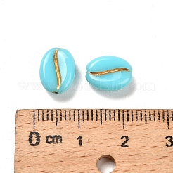 不透明なアクリルビーズ  コー​​ヒー豆  ゴールドライン入り  シアン  10.5x8x4.5~5mm  穴：1.2mm&nbsp;X1-OACR-Z030-01E