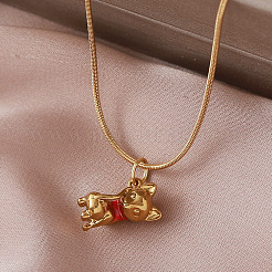 Vintage 304 Stainless Steel Enamel Red Cat Shape Pendant Necklaces for Women&nbsp;BK4574