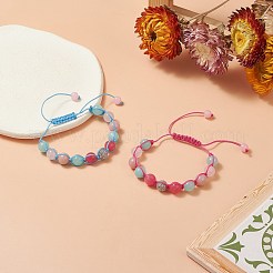 2 個 2 色ラウンド天然混合宝石編組ビーズブレスレット  女性用クリアキュービックジルコニア調節可能なブレスレット  内径：1-1/2~3-3/4インチ（3.9~9.6cm）  1pc /カラー&nbsp;BJEW-JB09303