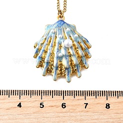 Summer Beach 304 Stainless Steel Light Sky Blue Enamel Pendant Necklaces for Women&nbsp;NJEW-U043-01B-G