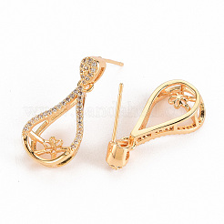 Brass Micro Pave Clear Cubic Zirconia Earring Findings&nbsp;KK-S356-254-NF