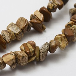 天然石ピクチャージャスパービーズ連売り  チップ  バリーウッド  3~5x7~13x2~4mm  穴：0.4mm  31.5インチ&nbsp;G-F328-08