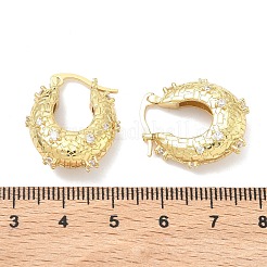 ブラスマイクロパヴェクリアキュービックジルコニアフープピアス  カドミウムフリー＆鉛フリー  長持ちメッキ  ラックめっき  テクスチャ  18KGP本金メッキ  22x19x8.5mm&nbsp;LS-EJEW-C181-07G