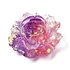 ツートンカラーの不透明樹脂とグリッターパウダーのカボション  花バラ  パープル  19x20x8mm&nbsp;RE-CBA7537-04B