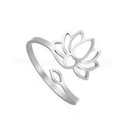 ロータス 304 ステンレススチール カフ オープンリング（女性用）  ステンレス鋼色  内径: 調節可能&nbsp;FS-WGB5014-06