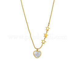 304 Stainless Steel Pave Natural Shell Star Heart Pendant Necklaces&nbsp;FS-WG20D57-01