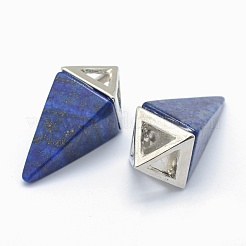 天然石ラピスラズリペンダント  合金パーツ  三角形  染め  プラチナ  34x14x14.5mm  穴：4x6mm&nbsp;KK-E757-D-14P