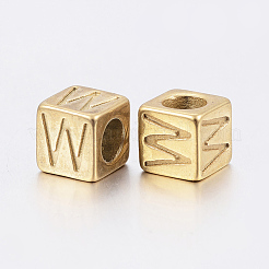 304 Stainless Steel Large Hole Letter European Beads&nbsp;STAS-H428-01G-W