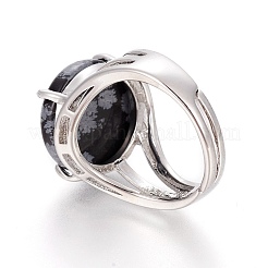 Adjustable Natural Snowflake Obsidian Finger Rings&nbsp;RJEW-O033-F09-1