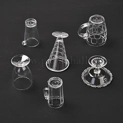 6個透明プラスチックフードプレイカップセット  シミュレーションミニチュアカップ  子供たちの粘土型のおもちゃ  透明  25~43x21~31x29~50mm  穴：1.6~1.8mm  6個/セット&nbsp;AJEW-K030-06