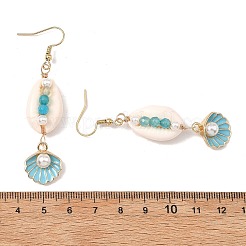Natural Agate & Cultured Freshwater Pearl & Cowrie Shell Beads Dangle Earrings&nbsp;EJEW-JE07200