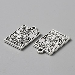 合金のチベット風チャーム  アンティークシルバー  タロット模様の長方形  運命の輪x  23x14x1.5mm  穴：1.8mm&nbsp;FIND-WH0114-27E