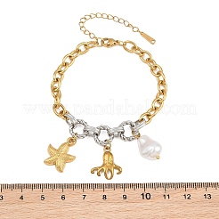 Duo Tone Ocean 304 Stainless Steel Sea Animals Charm Bracelets with Imitaiton Pearl for Women&nbsp;SA-CBA717A-06G-02