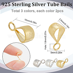 6個3色925スターリングシルバーチューブベイル  ループベイル  三角形  ミックスカラー  10x5x3.5mm  穴：1.8mmと5.5x4mm  2個/カラー&nbsp;STER-SC0001-20